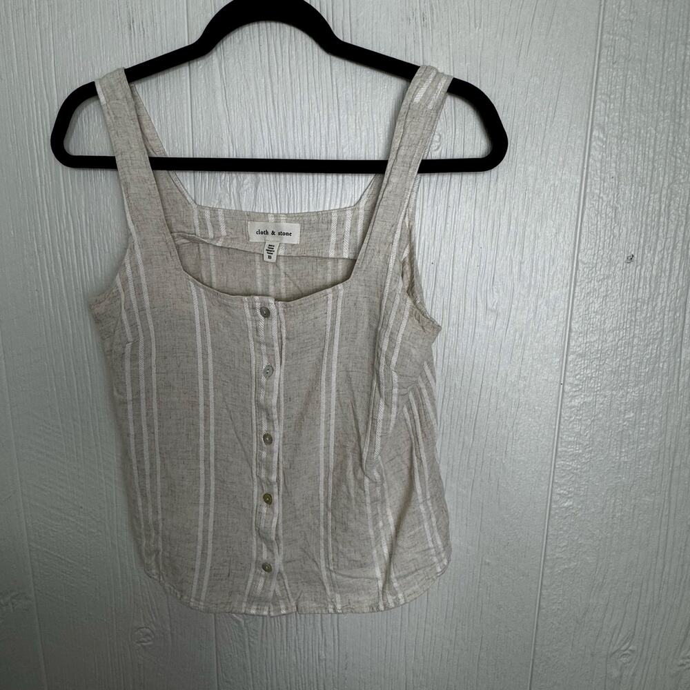 Cloth & Stone Square Neck Button Front Tank Rayon Linen Blend Sz XS Cream White - Picture 6 of 6